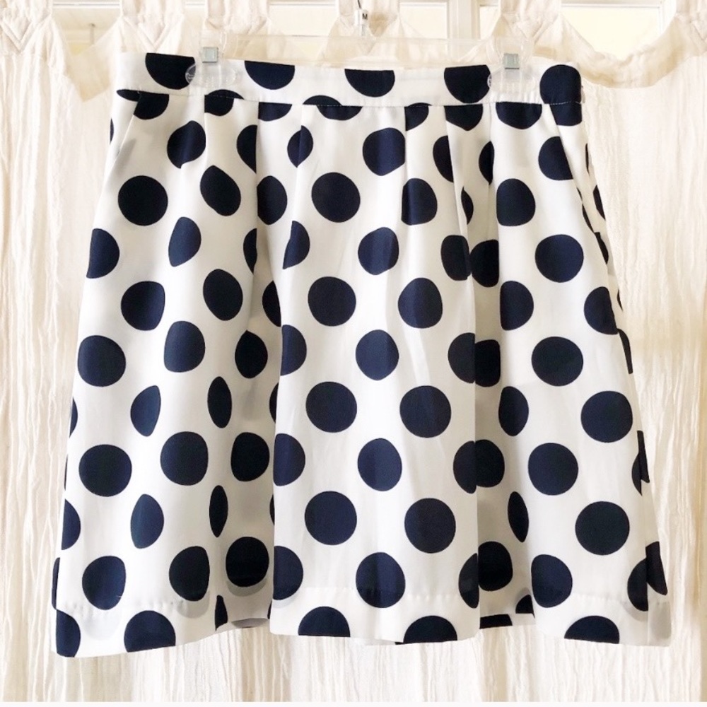 J Crew Polka Dot Skirt-Navy/White-Pockets-Size 10